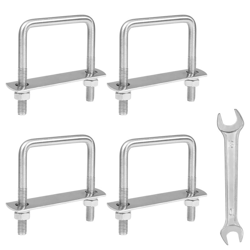 Yinpecly 4 Pack M8 Square U-Bolts, 65mm (2.56") Inner Width 80mm (3.15") Length, 304 Stainless Steel U Bolts with Frame Plates & Nuts & Washers for Automobiles Trailer, Ski Boat, Sailboat, Trailer - Image 1